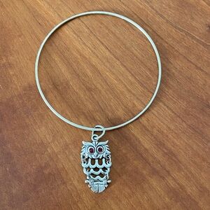 Silver Toned Owl Charm Bangle Bracelet